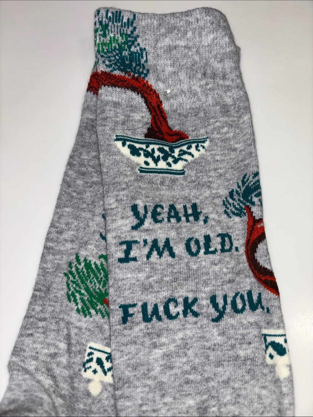 NWOT Blue Q “yeah I’m old f@ck you” socks mens one size bonsai tree
